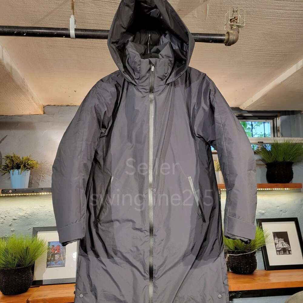Uniqlo Down Puffer Thigh Length Winter Hooded Down Jacket Coat Women XS